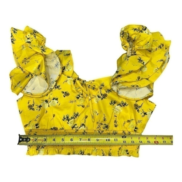 Alice + Olivia Yellow Floral Cropped Ruffle sleeve Top Sz M $350 - Picture 10 of 14